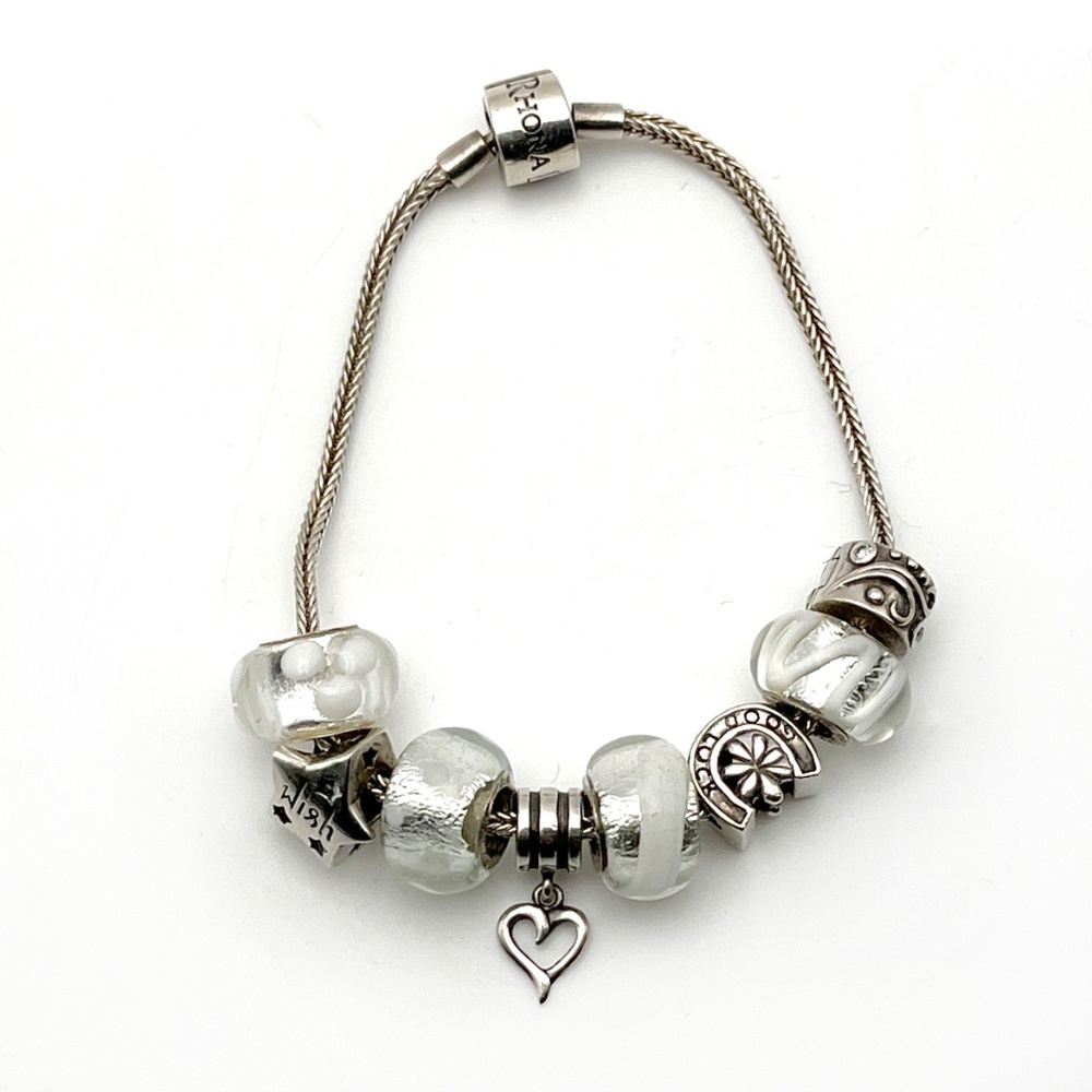 Rhona Sutton Sterling Silver Charm Bracelet with 8 Charms (Vintage Y2K)